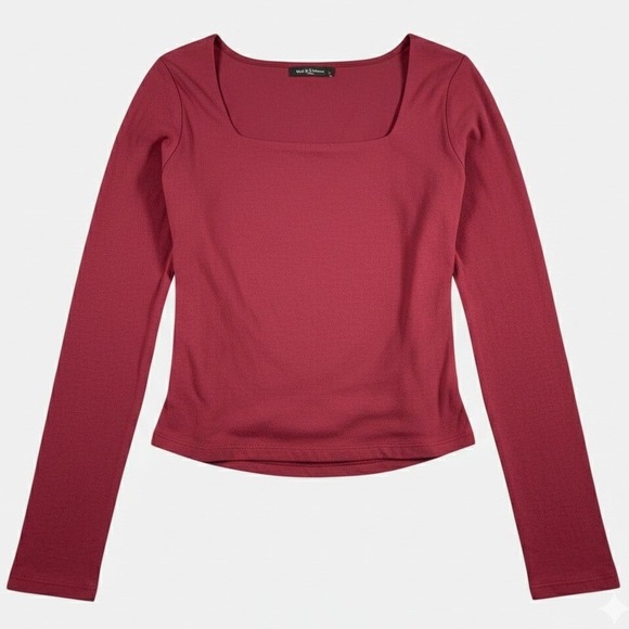 wild fable Tops - Wild Fable Maroon Square Neck Long Sleeve Ruched Back Top Cotton Blend Womens XS
